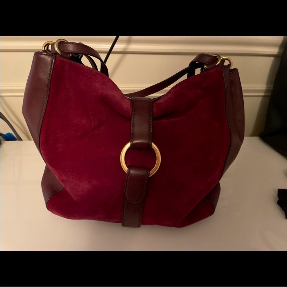 Michael Kors Burgundy Hobo Bag Suede/Leather /Magnetic Closure